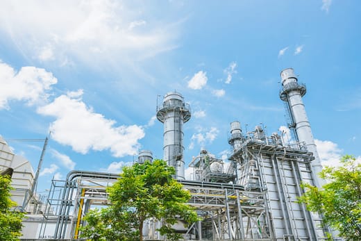 Power plant with tree park. green industry, Eco power for sustainable future energy, Saving power, Environmental friendly low carbon footprint.