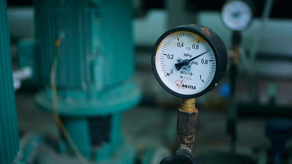 Close up of high-pressure industrial barometers in a hydraulic system. Clip. Barometer at the